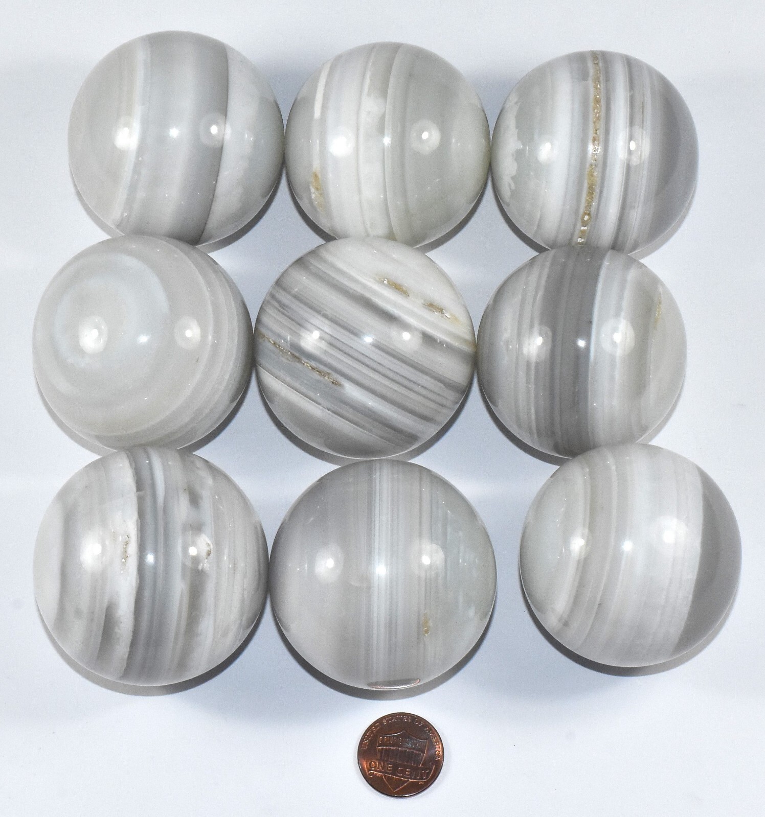 49mm Silverish White Banded Agate Sphere Polished Chalcedony Mineral India (1PC)