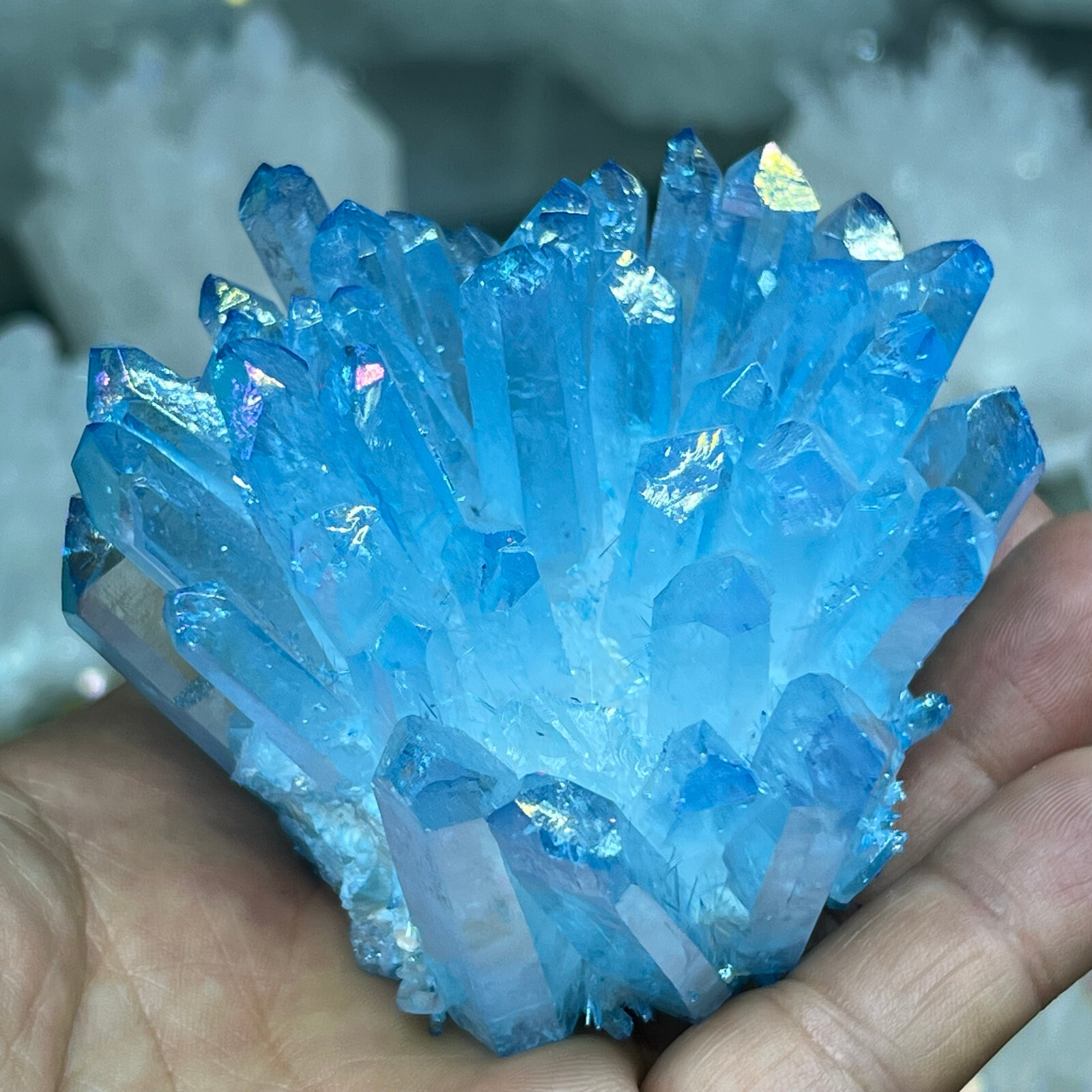 Natural blue Titanium Phantom Quartz Crystal Cluster Mineral Specimen 300g+-