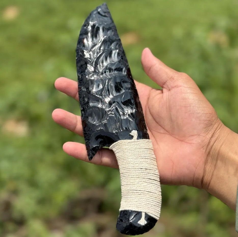 10″ Obsidian Lava Blade – Handcrafted Black Obsidian Knife – Viking Style Athame
