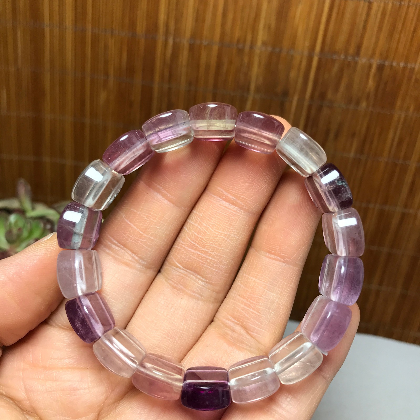 Natural Colored fluorite Bracelet Brown Gemstone Stretch Bracelet Handmade A4093