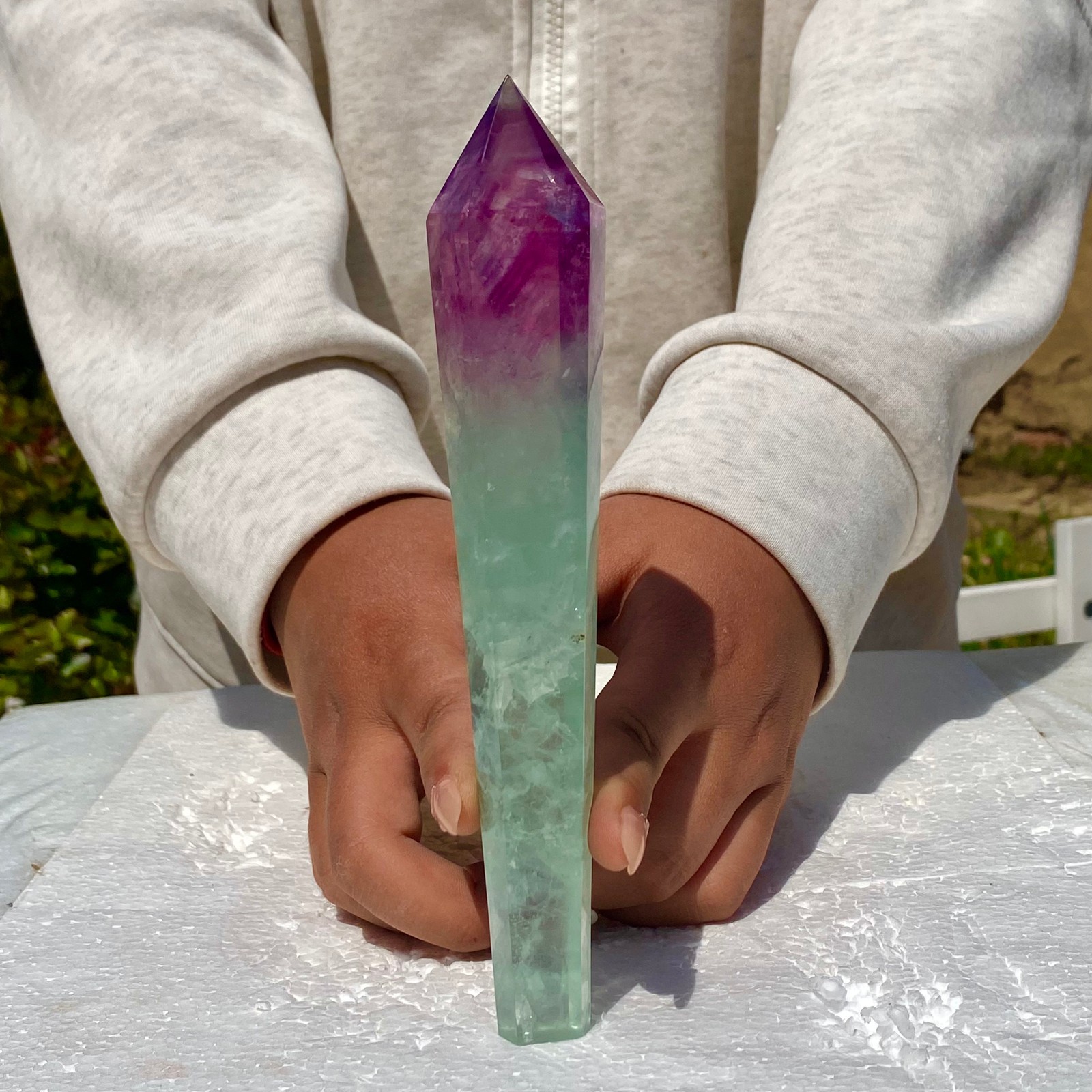 311G Top natural rainbow fluorite scepter crystal healing