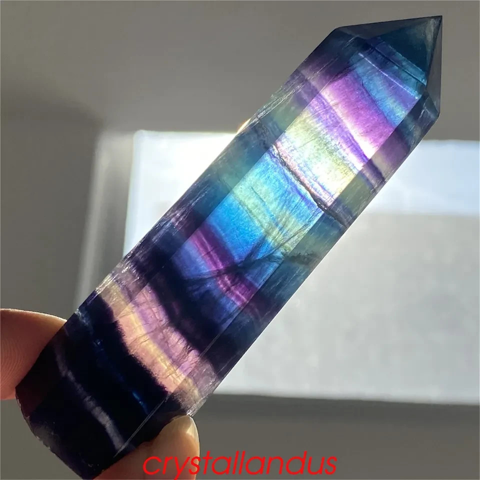 Rainbow Fluorite Healing Crystal Wands Obelisk Reiki Tower Point Home Decoration