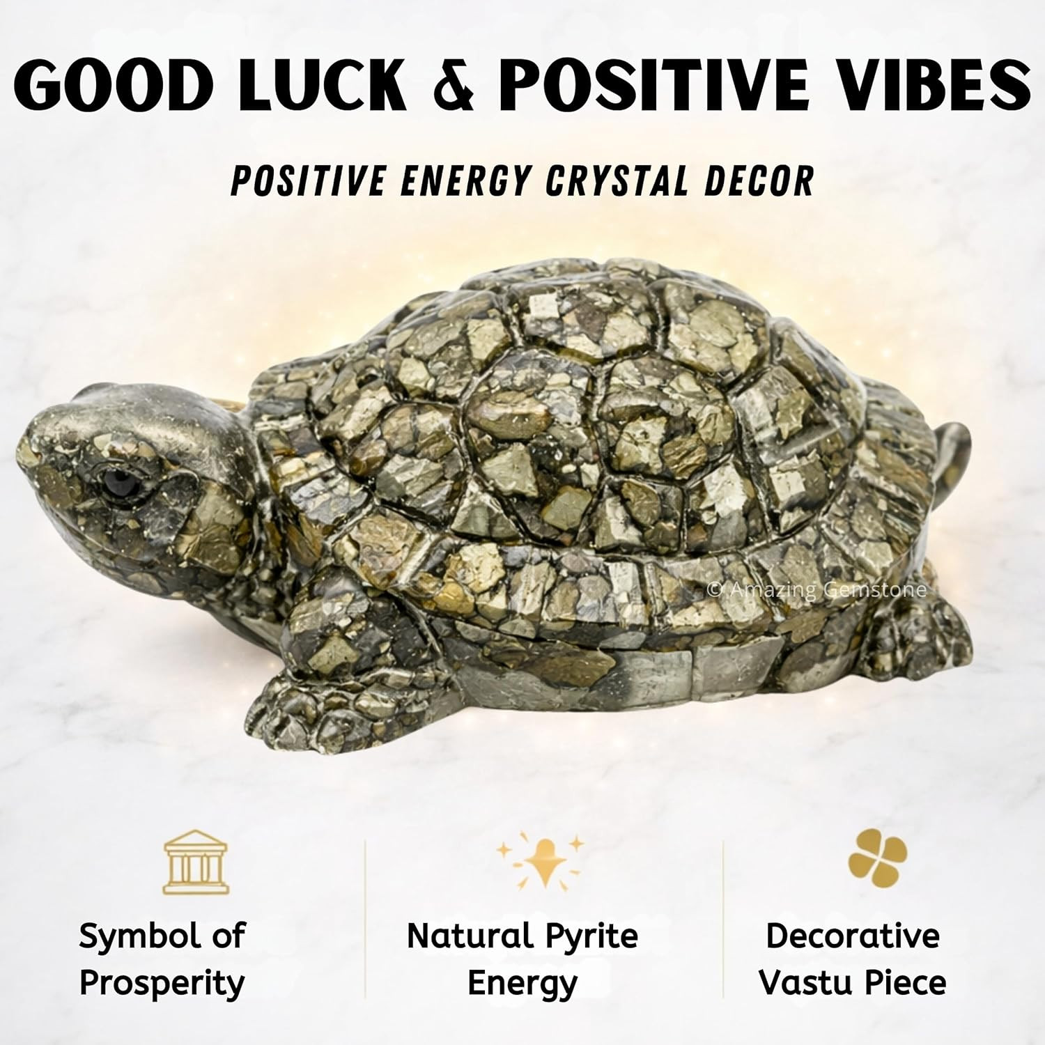 Natural Pyrite Tortoise Turtle Figurine | Feng Shui Wealth & Good Luck Turtle |