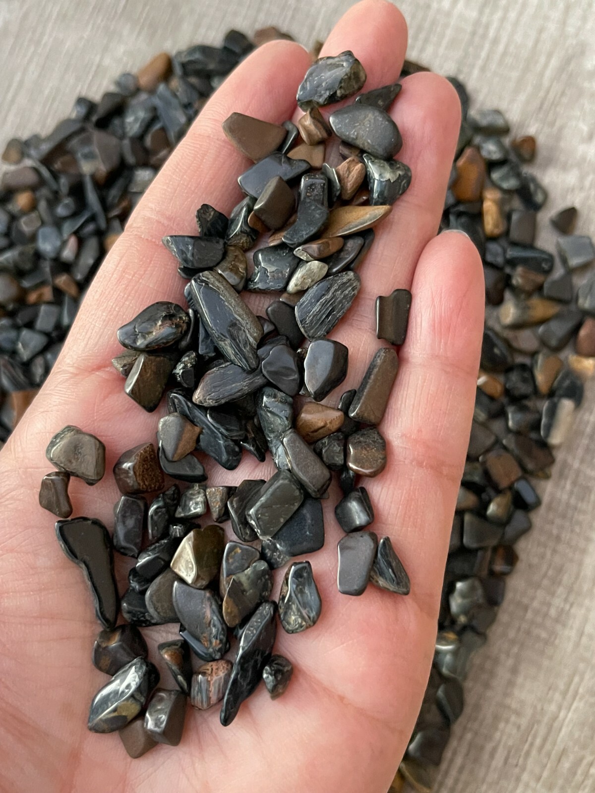 Grade A++ Blue Tiger Eye Semi Tumbled Gemstone Mini Chips 5-12 mm,Wholesale Bulk
