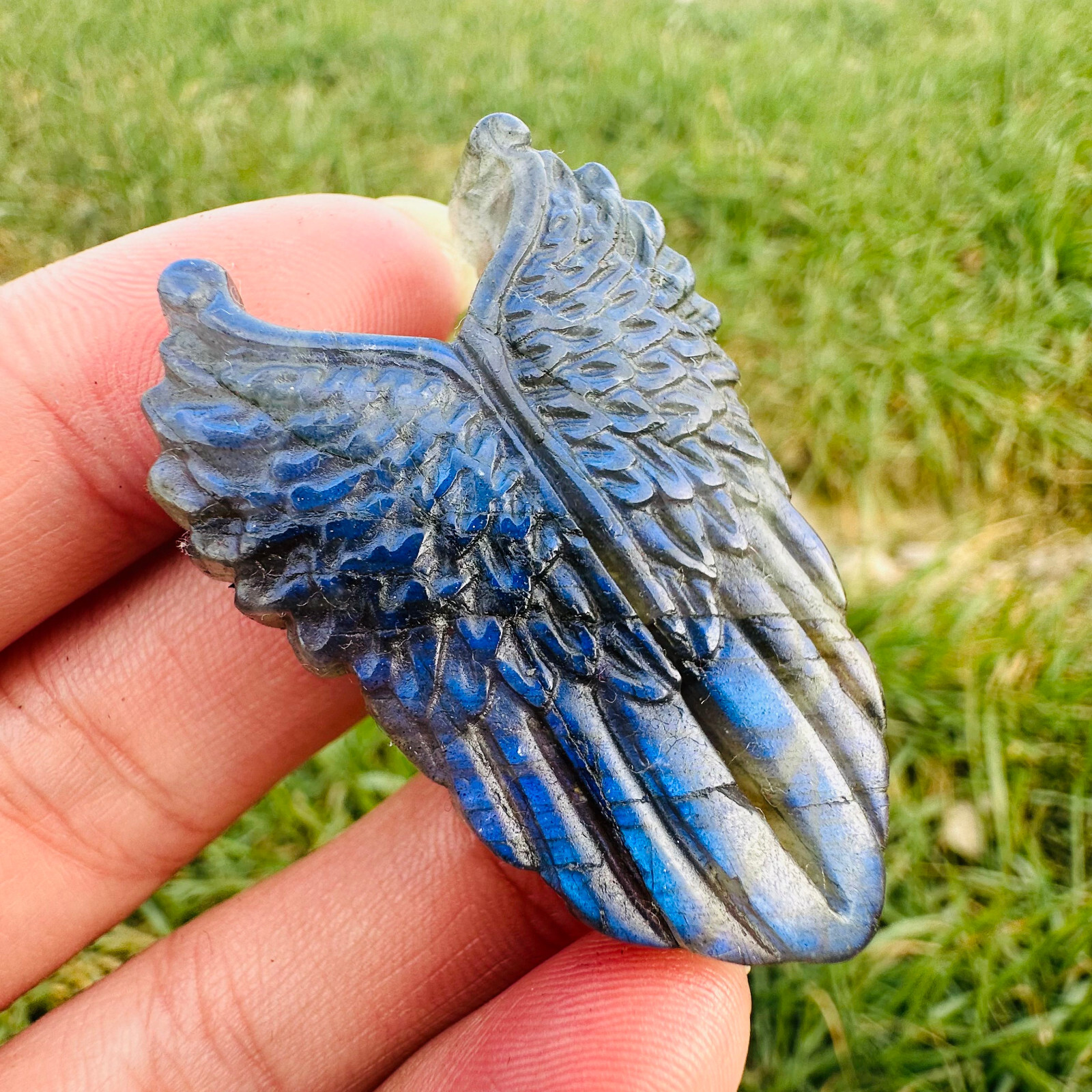 Natural Labradorite Carved Wing Quartz Skull Crystal Specimen Reiki Healing 1PC