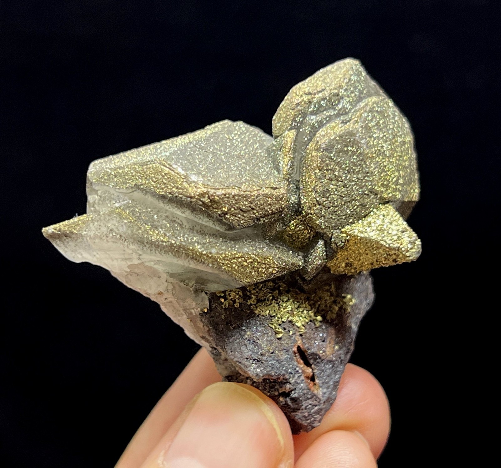 41mm 50g IRIDESCENT Chalcopyrite on Calcite, Natural Mineral Specimen