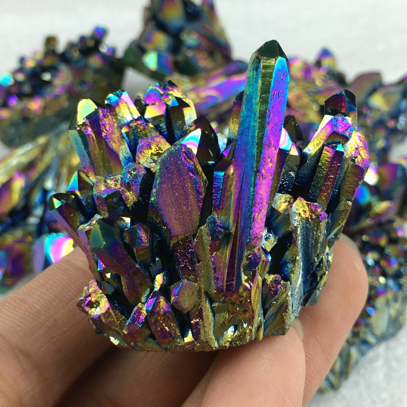 Natural Quartz Crystal Rainbow Titanium Cluster Mineral Specimen Reiki Healing