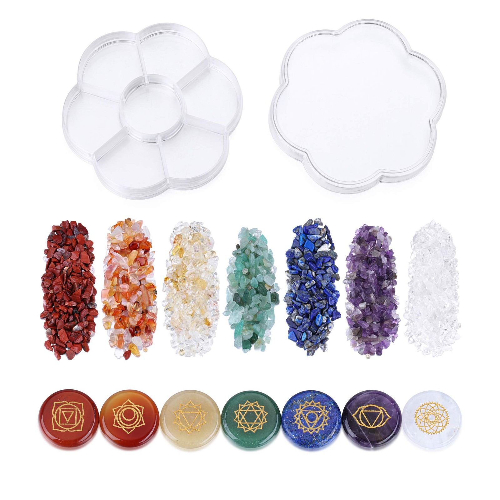 7 Chakra Crystals Stones Tumbled Chips Gemstones with Reiki Symbols Chakra St…
