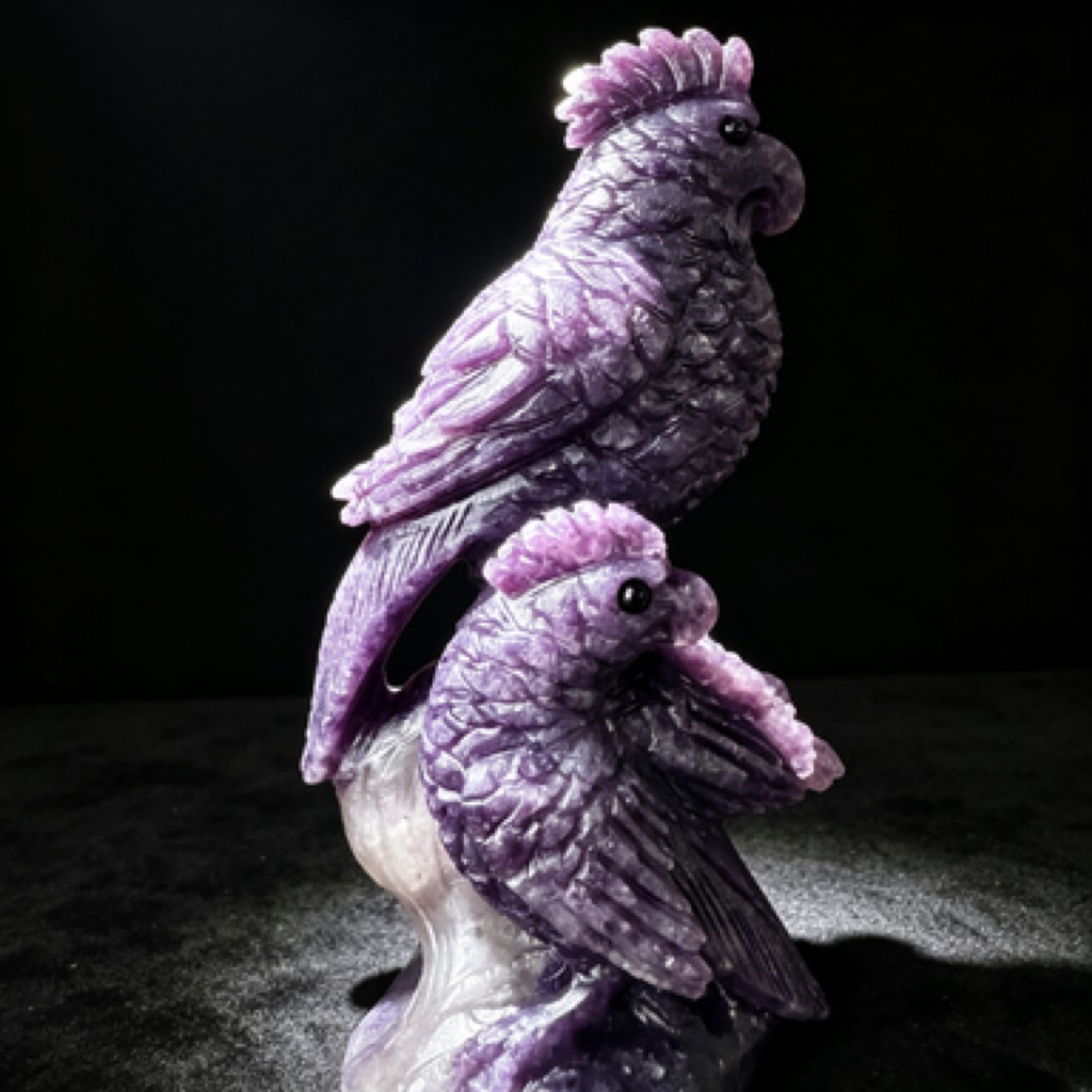 6.3IN Hand Carved Natural Lilac Stone Parrot Sculpture, Crystal Bird Figurine