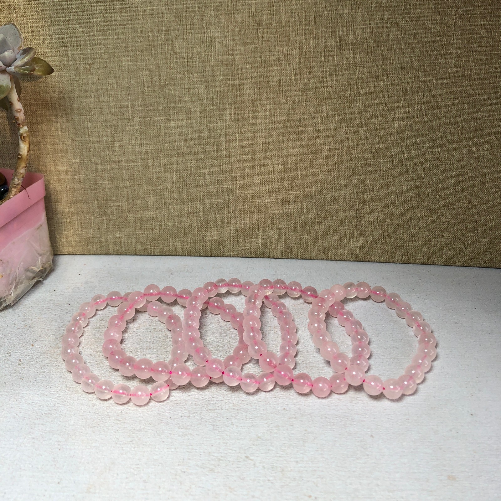 5pcs wholesale Natural pink Crystal rose Quartz chain beads bracelet 8mm A2782