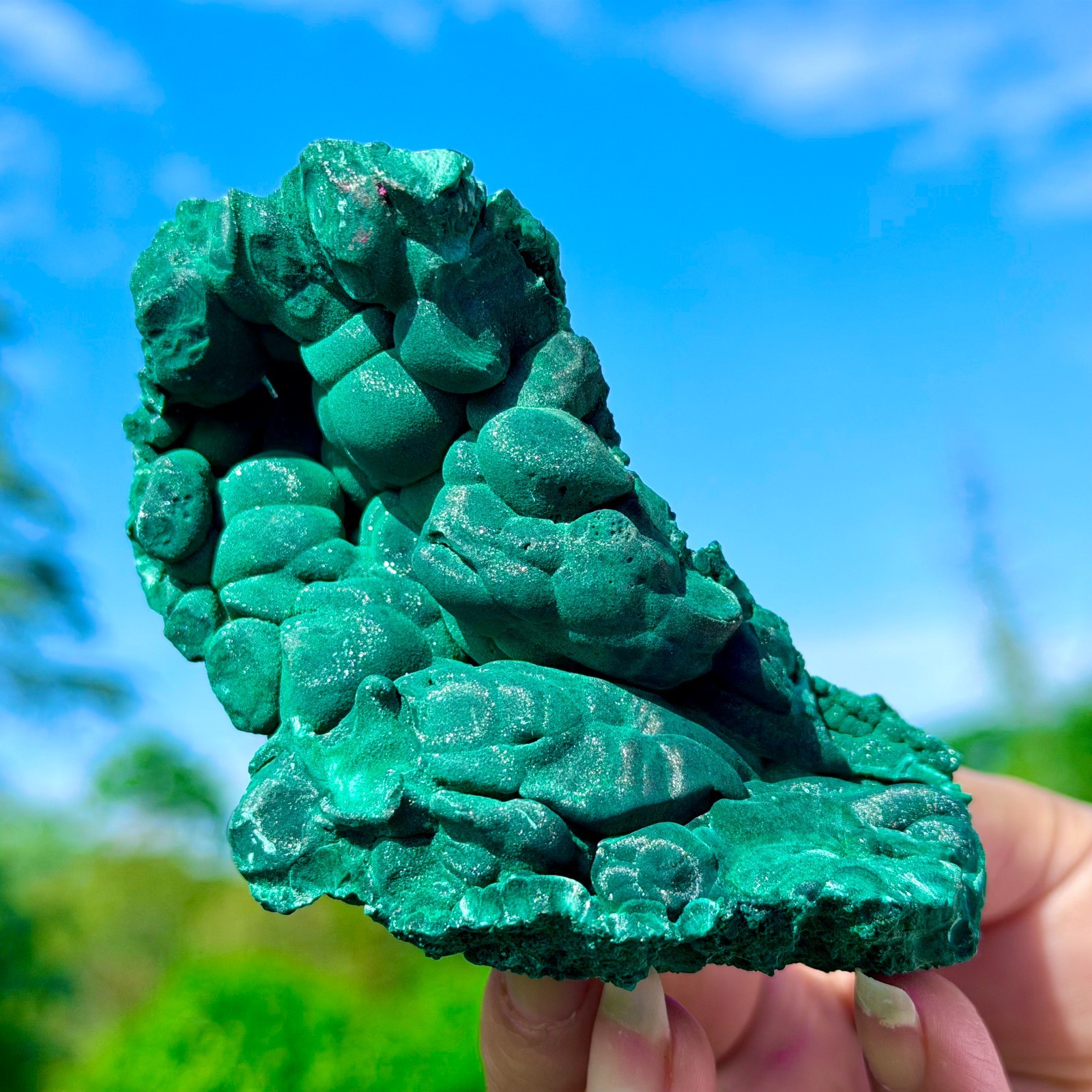 253G Natural VELVET Malachite cat’s eye specimen crystal rough mineral-Congo