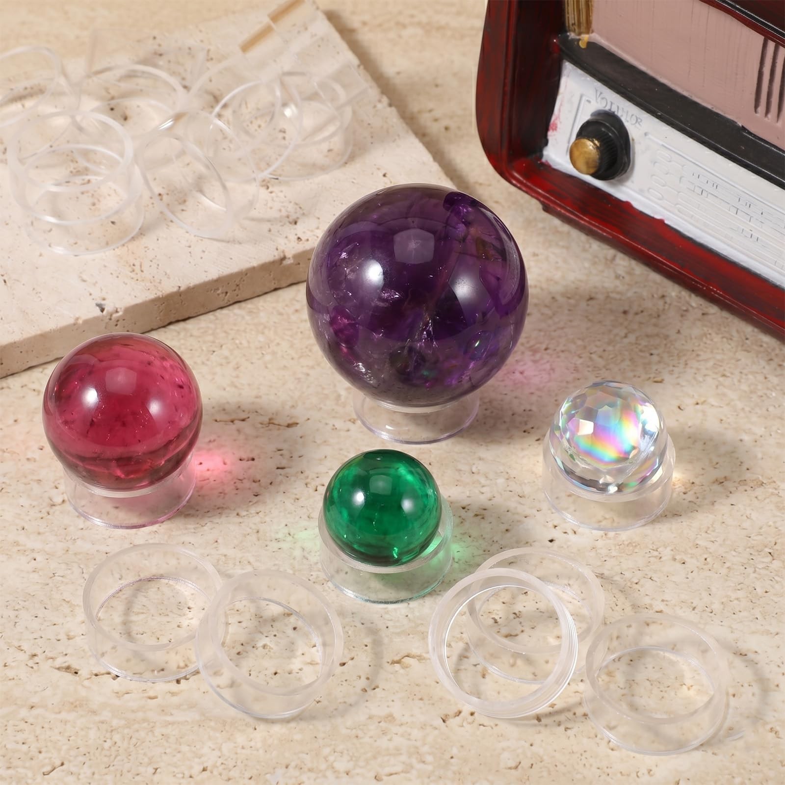 24 Pcs Acrylic Display Stand Sphere Ball Holder Rings for Baseball Tennis Golf