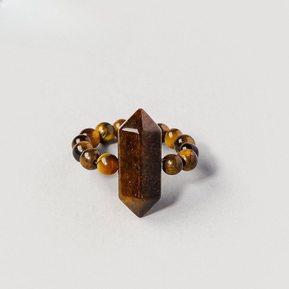 Natural Crystal Beaded Double Terminated Point Ring Healing Chakra Jewelry Gift
