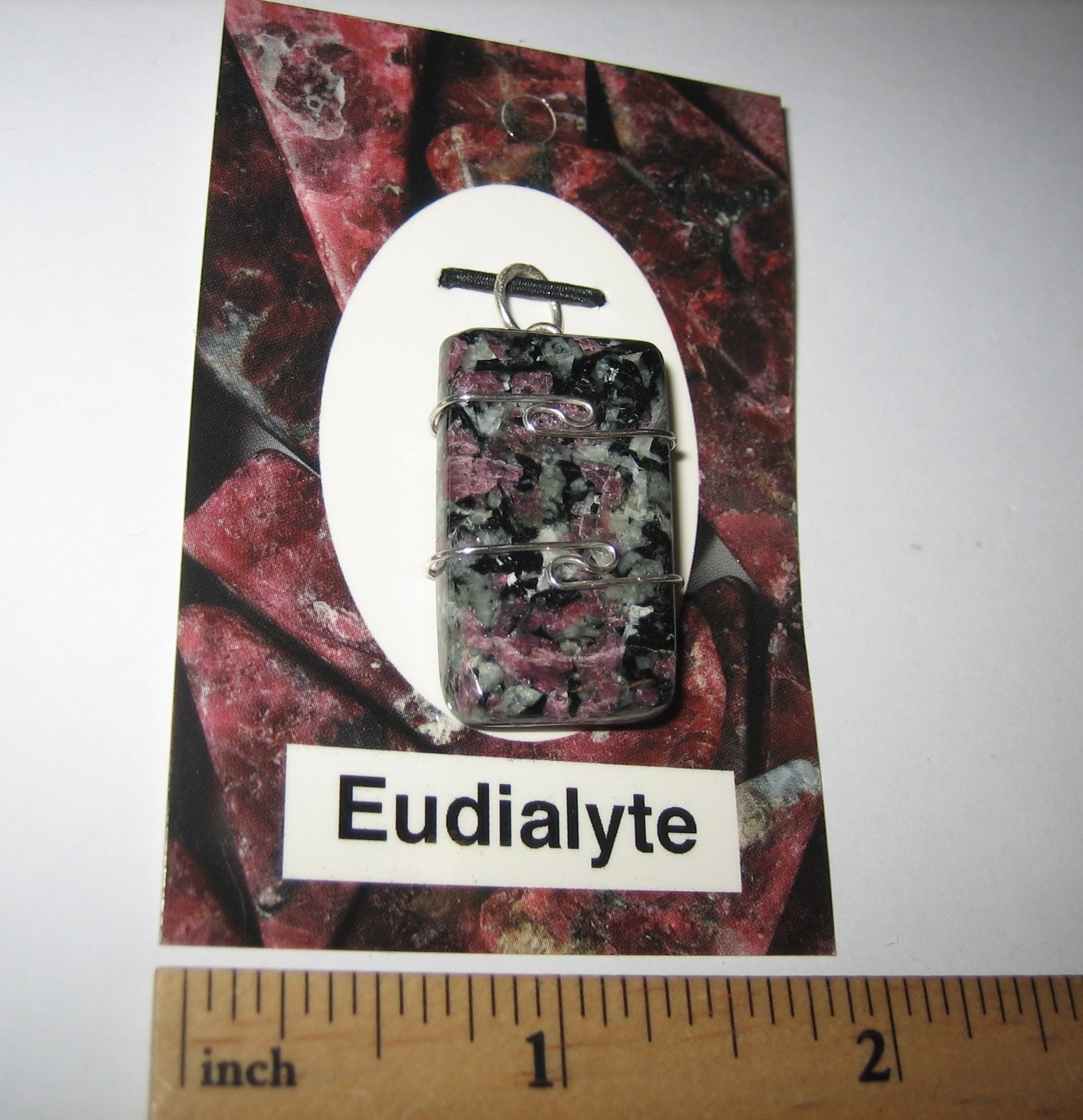 1.2″x 0.7″ POLISHED EUDIALYTE CRYSTAL STONE STERLING SILVER WIRE WRAP PENDANT *1