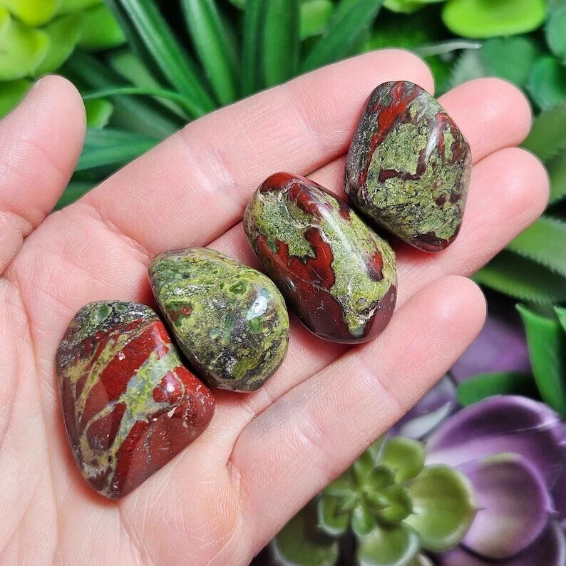 3PCS Tumbled Dragon Bloodstone Healing Palmstone Mineral Specimen Spiritual Gift