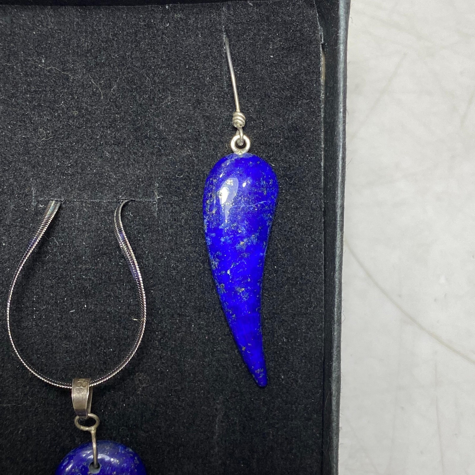 Natural Lapis Lazuli Jewelry Set 925 Sterling Silver Earrings Pendant Necklace A