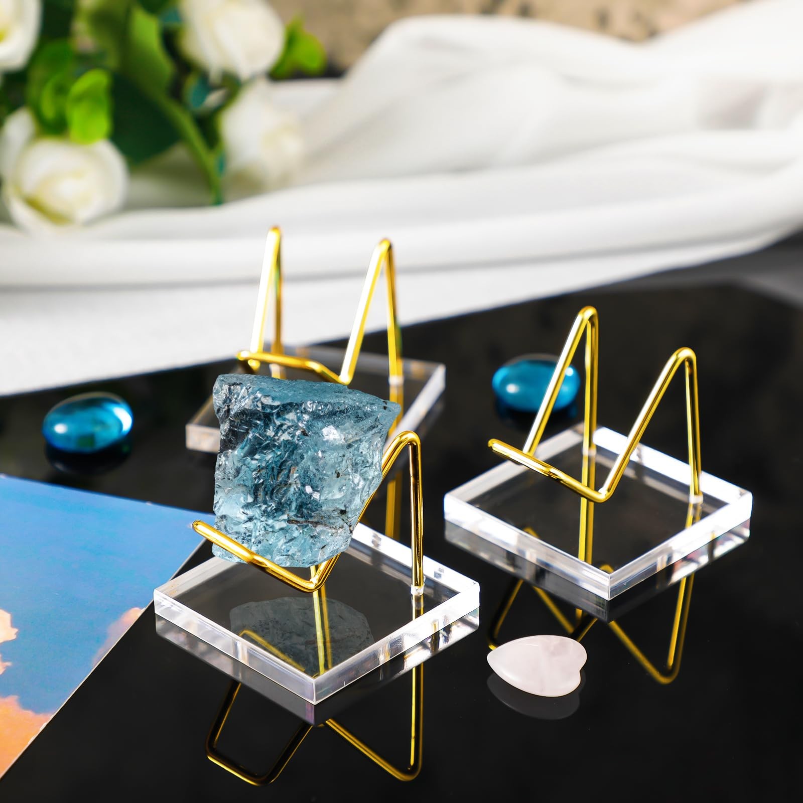4 Pcs Metal Crystal Display Stand Rock Holder Crystal Display Shelf with Meta…