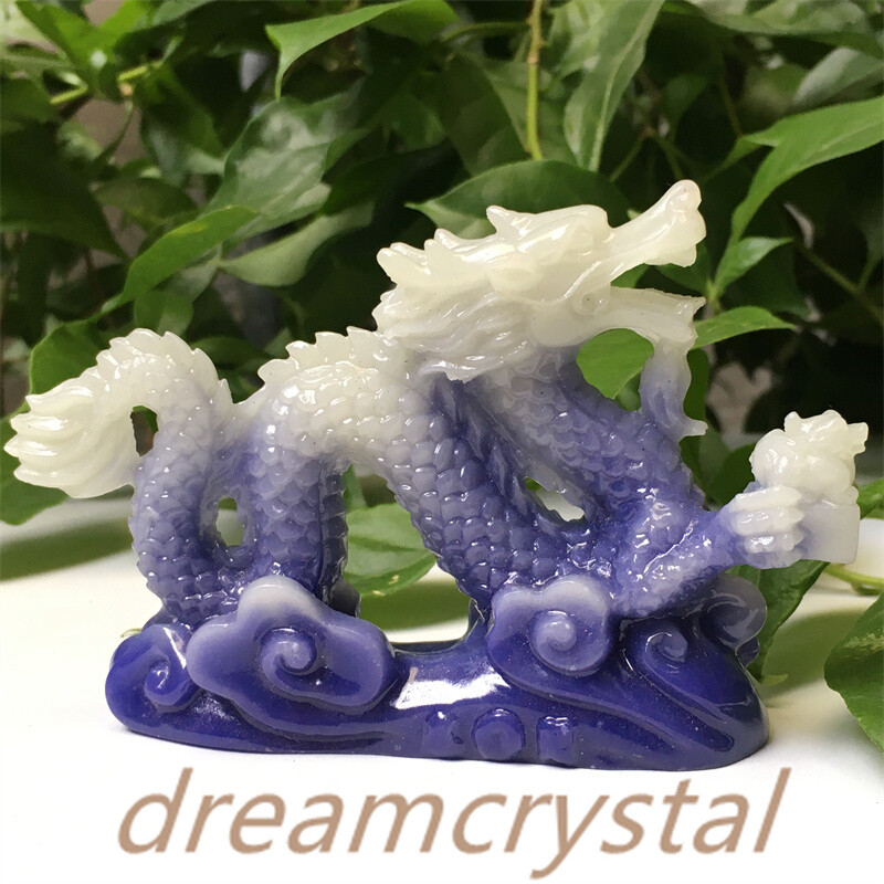 4″ Luminous Stone Chinese Dragon Skull Carved Epoxy Resin Skull Reiki Gift 1pc