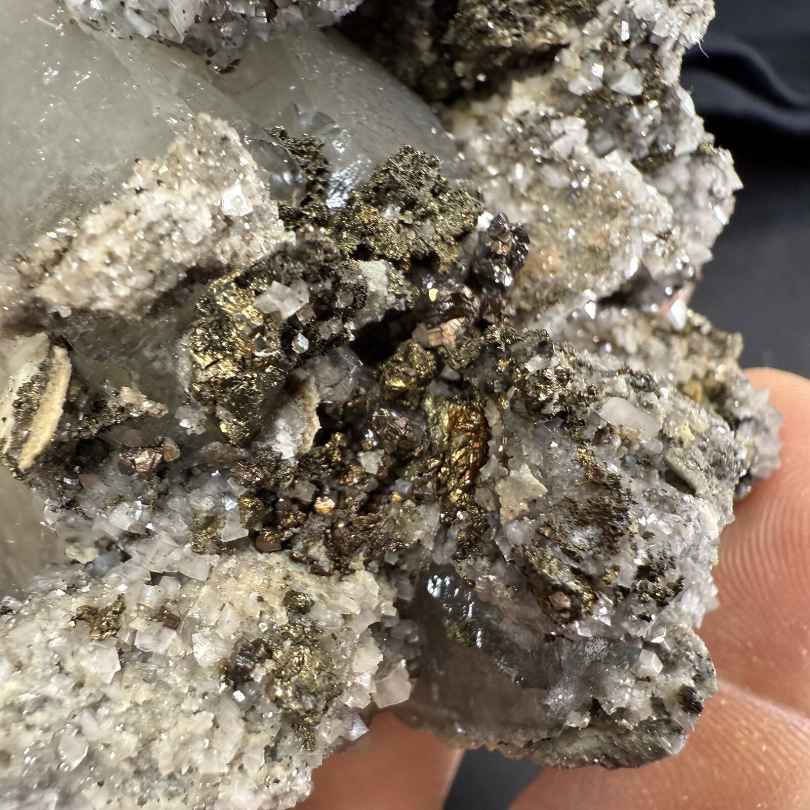 Phantom Calcite Crystal on Chalcopyrite Pyrite Dolomite on Matrix / Missouri