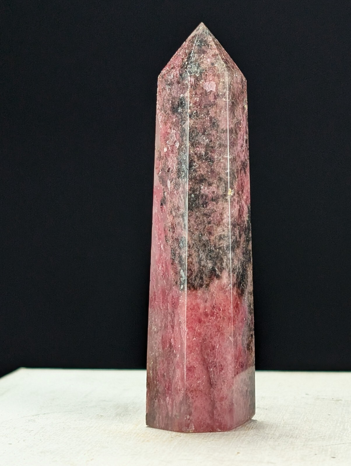 Rhodonite Tower Pink Crystal Gemstone Point Chakra Wand