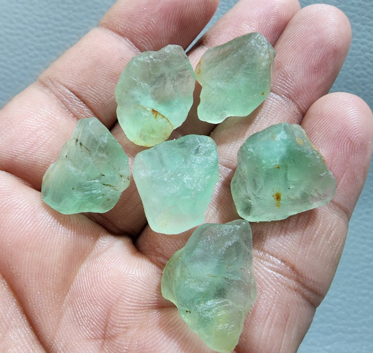 6 Pcs Excellent A+ Green Fluorite Rough Gemstone Crystal Rough Raw Size 19-21 MM