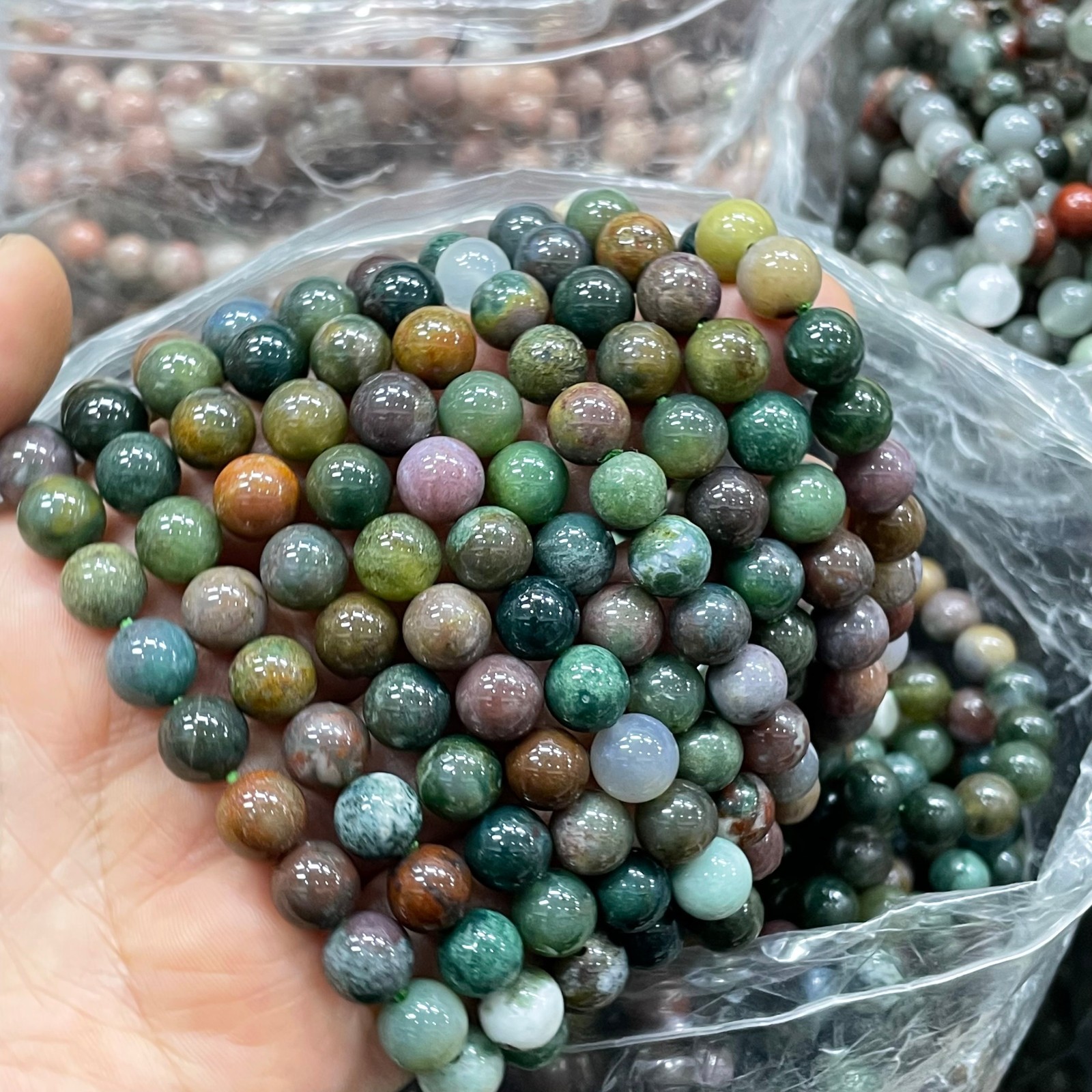 10pc 8mm Natural Oceanjasper Bead Bracelet Reiki Crystal Quartz Healing Decorate