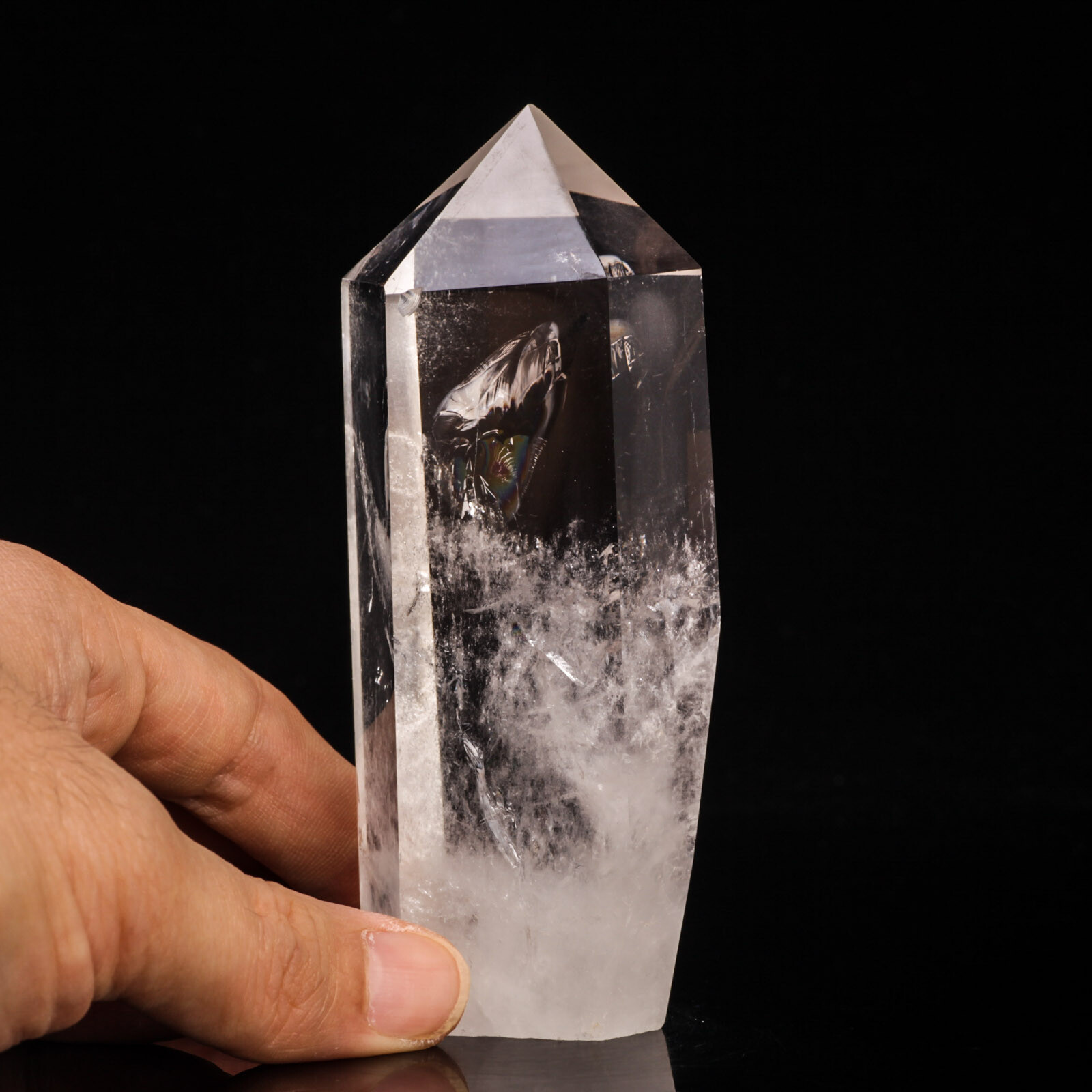 317g110mm Natural Rainbow Clear Quartz Crystal Point/Tower Healing Chakra Decor