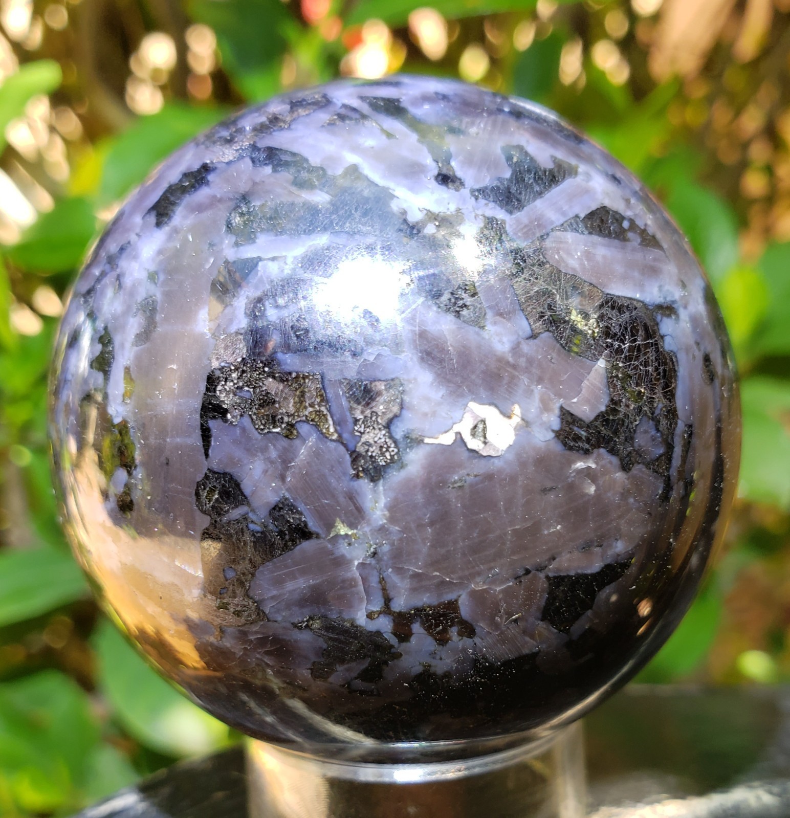 2.3″ Indigo Gabbro Mystic Merlinite Blizzard Stone Crystal Sphere Scratch