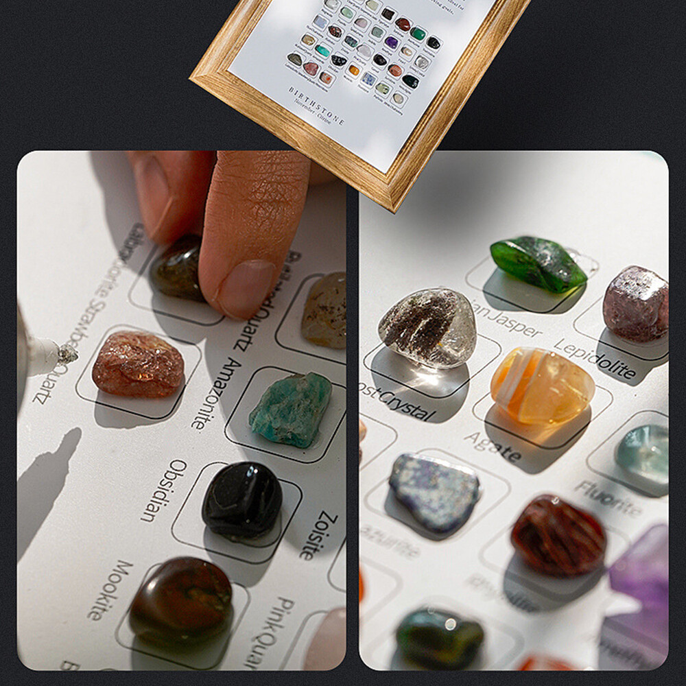 Birthstone 12 Months Birthday Stone Wood Photo Frame Crystal Healing Reiki gifts