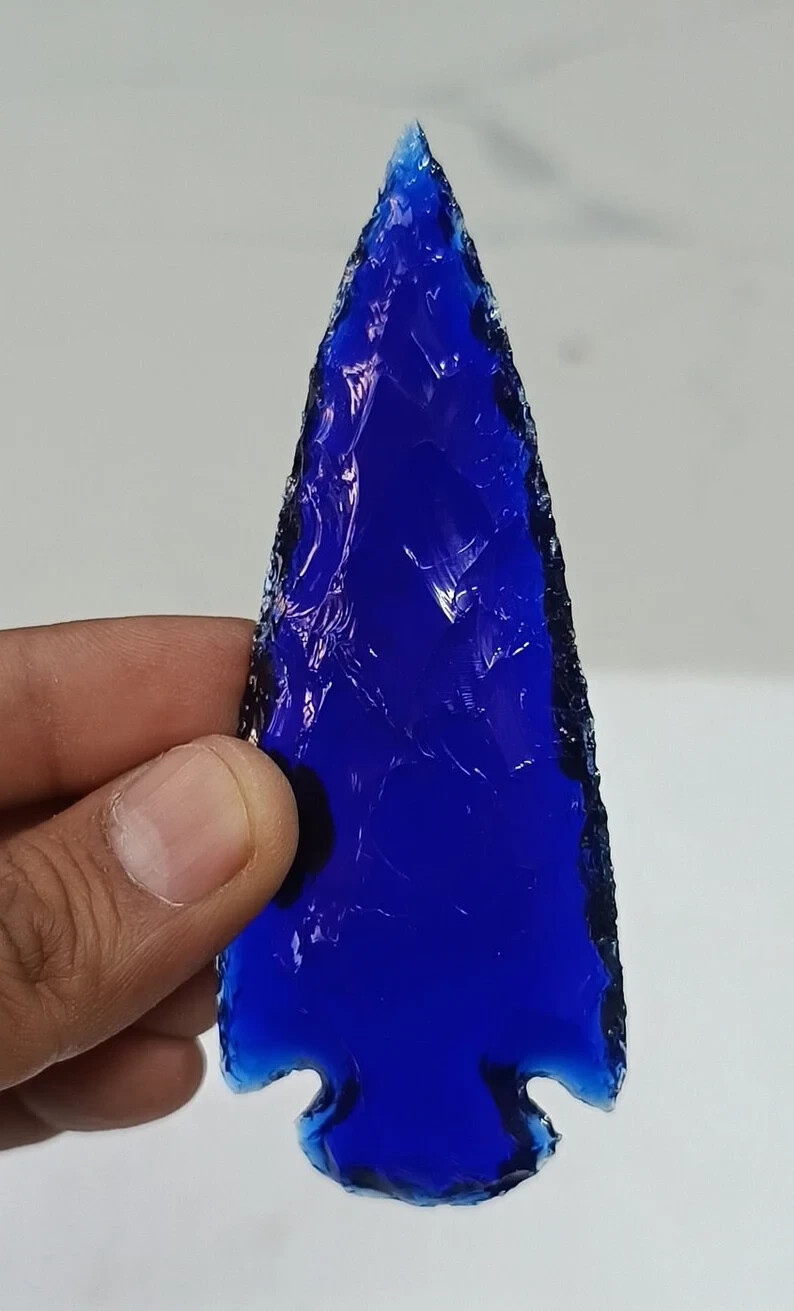 Blue Obsidian Glass Spearhead Arrowhead Crystal for Healing and Jewelry Making.