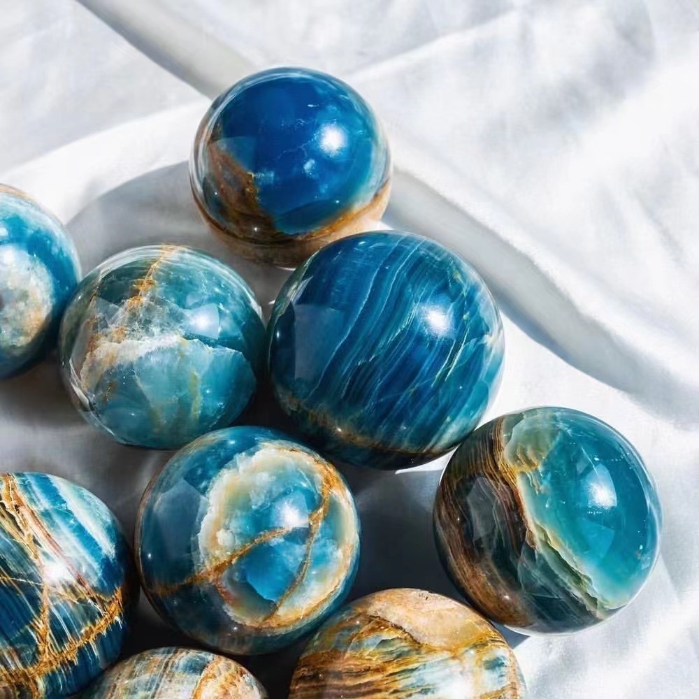 50-60MM Wholesale Natural Blue Onyx Sphere Blue Polished Ball Good Pattern Gift