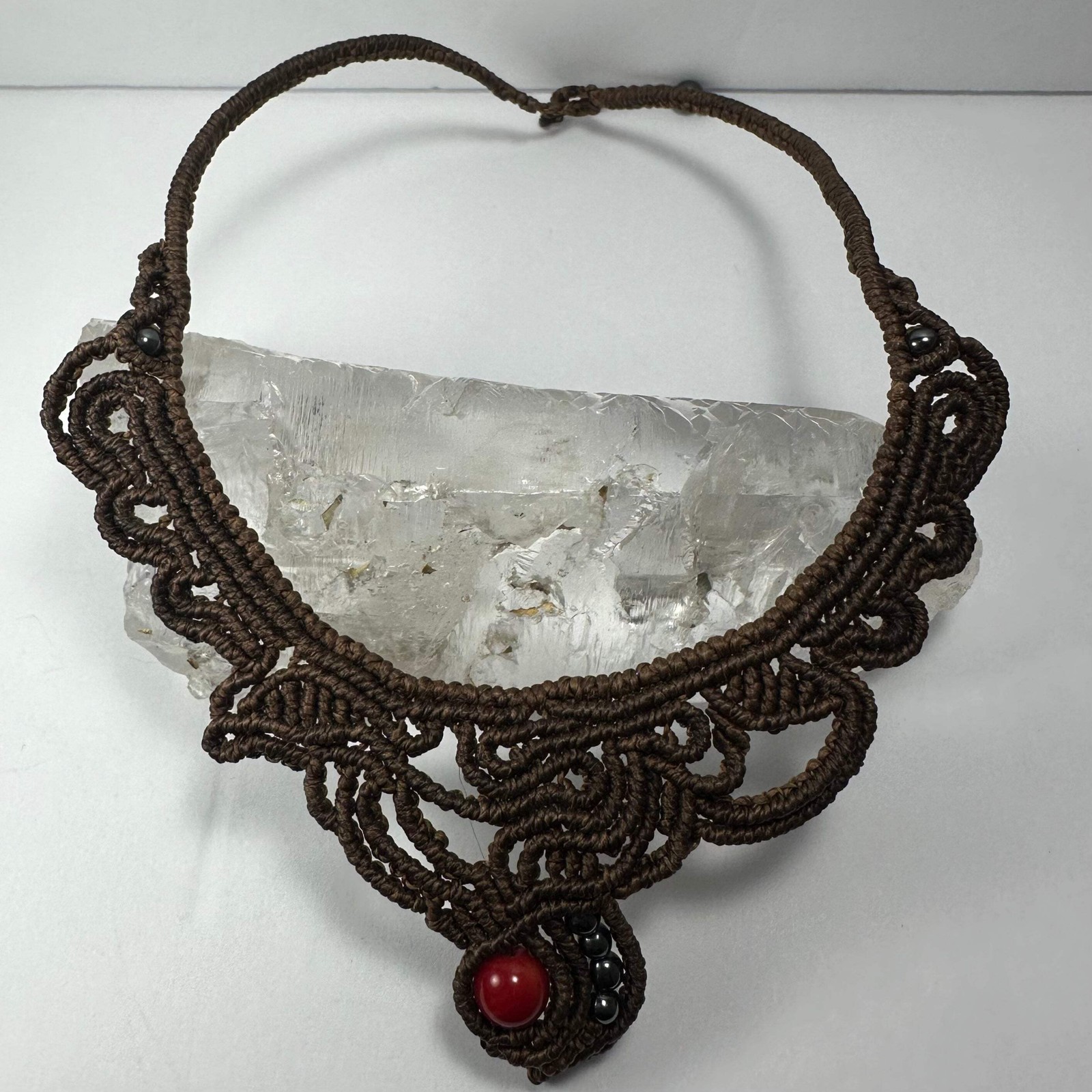 Handmade Macrame Choker with Coral Bead