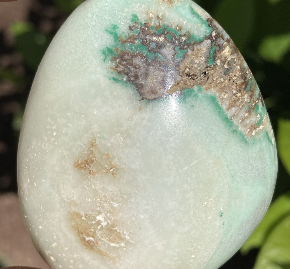 Handmade Polished BLUE ARAGONITE Healing Crystal Palm Stone KIPUSHI CONGO 2.48″