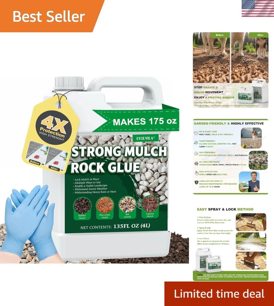 135 oz Clear Mulch Glue – All-Weather Pet-Safe Adhesive for Landscaping Projects