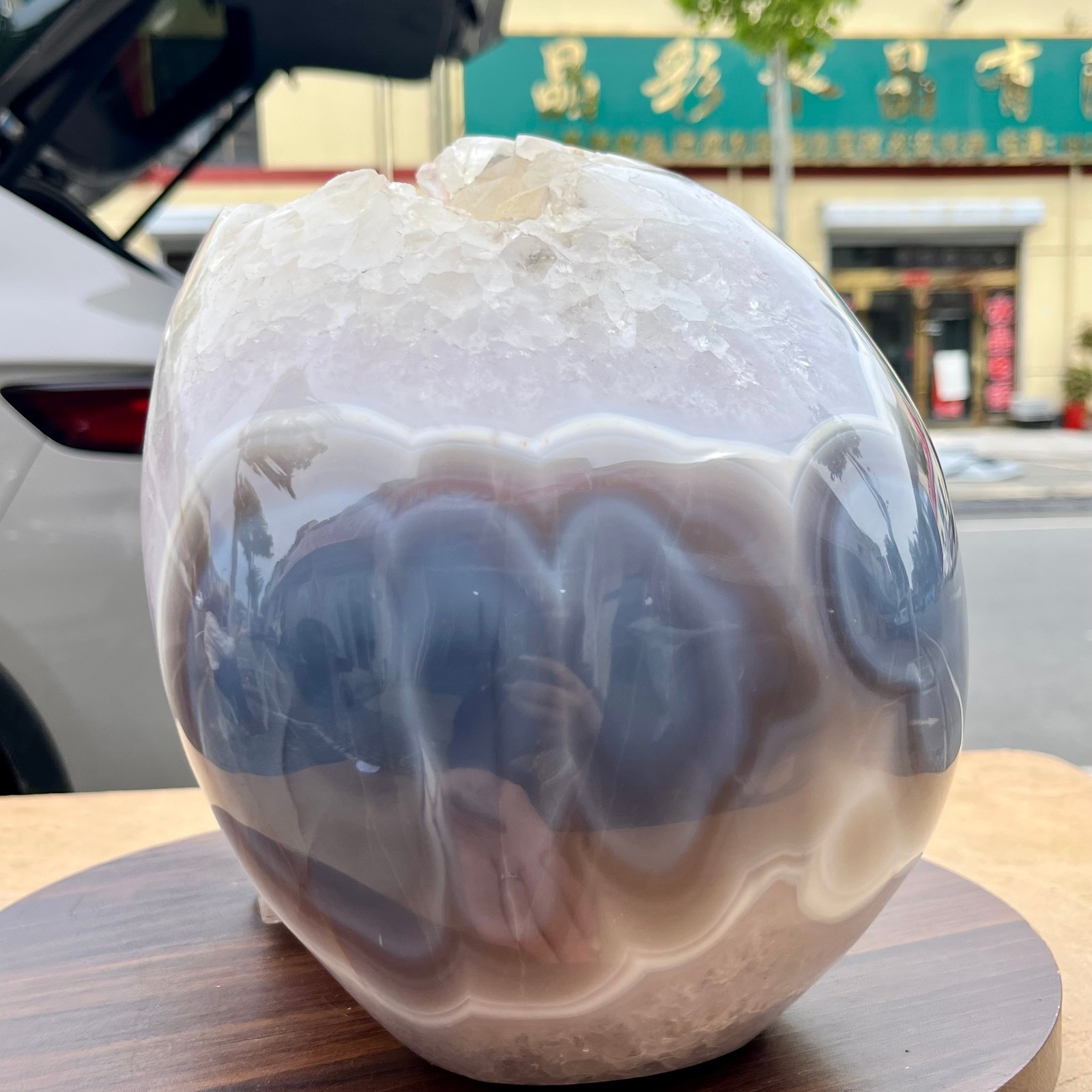 Polished Agate Crystal Skull Carving Natural Stone Head Sculpture Gothic 31.9 lb