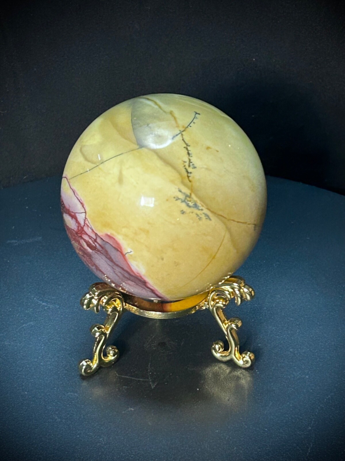 3.12″ Mookaite Jasper Sphere With Metal Stand 1lb 7.6oz