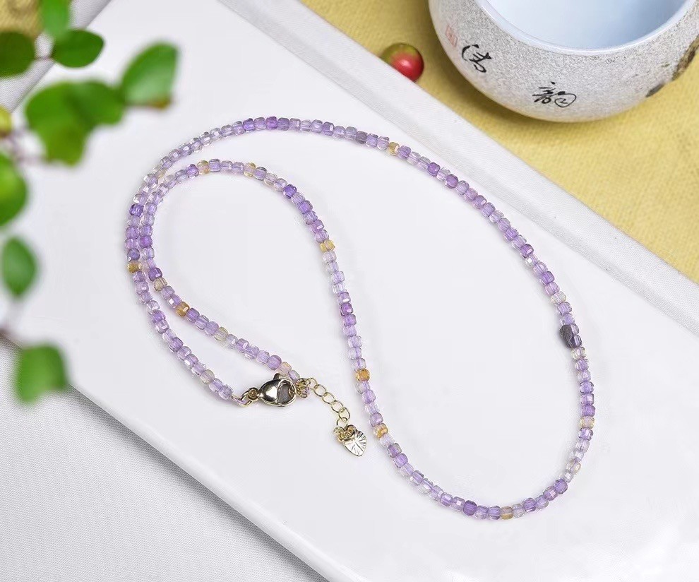 2.5mm Natural Purple yellow Crystal Choker Healing Dainty Women’s Necklace