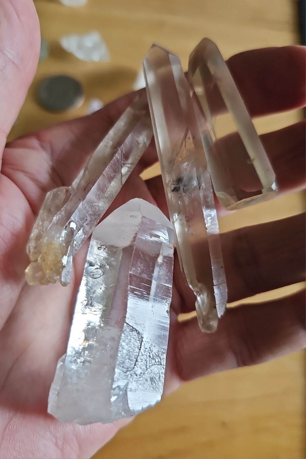Lot Of 37 Clear & Smoky Quartz Crystals Mixed Different Shapes Sizes Big & Small