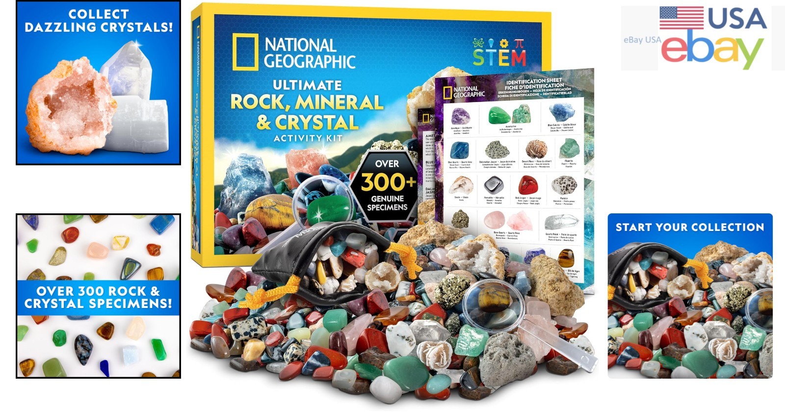 Geology Gift Set for Kids with Over 300 Rock, Mineral, and Crystal Specimens