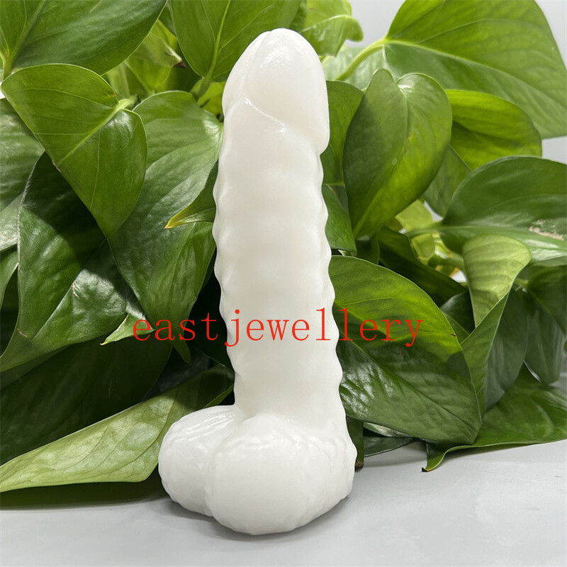 5.9″ Natural White Jade Male Penis Skull Quartz Crystal Skull Figurines Gift 1pc
