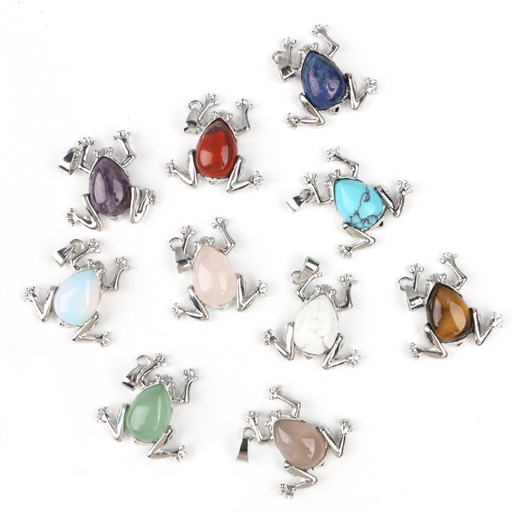 1pc Crystal Bead Frog Pendants Quartz Stone Chakra Energy Reiki Healing Amulet