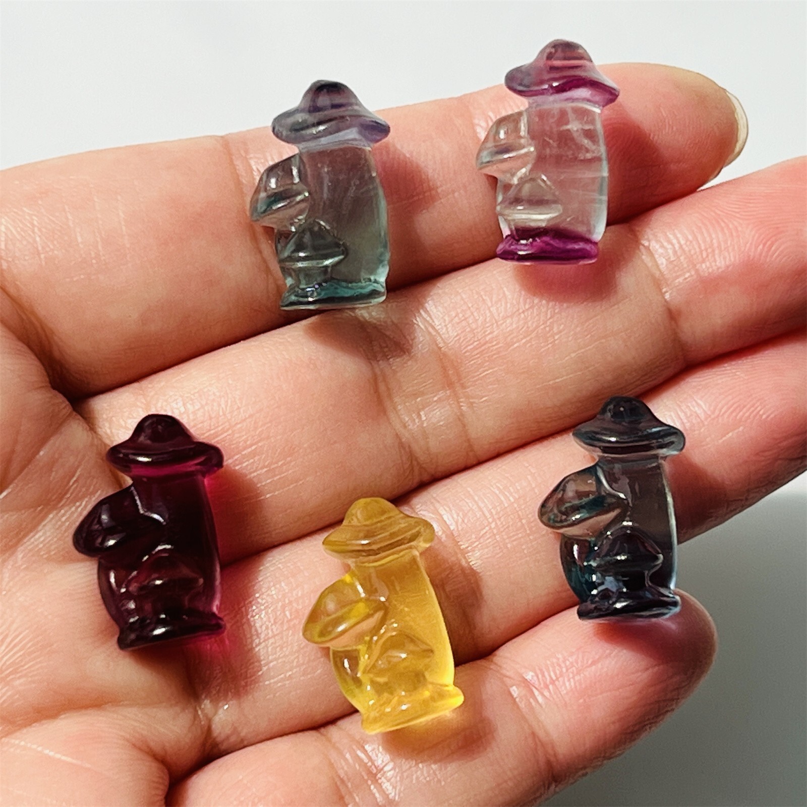 5pcs Natural Fluorite Mini mushroom skull Quartz Crystal carved Skull healing