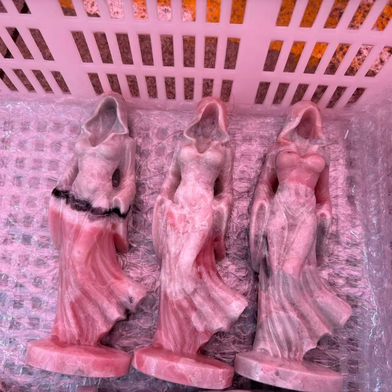 1pc Natural Pink Opal Quartz carved wizard Crystal skull reiki healing decor