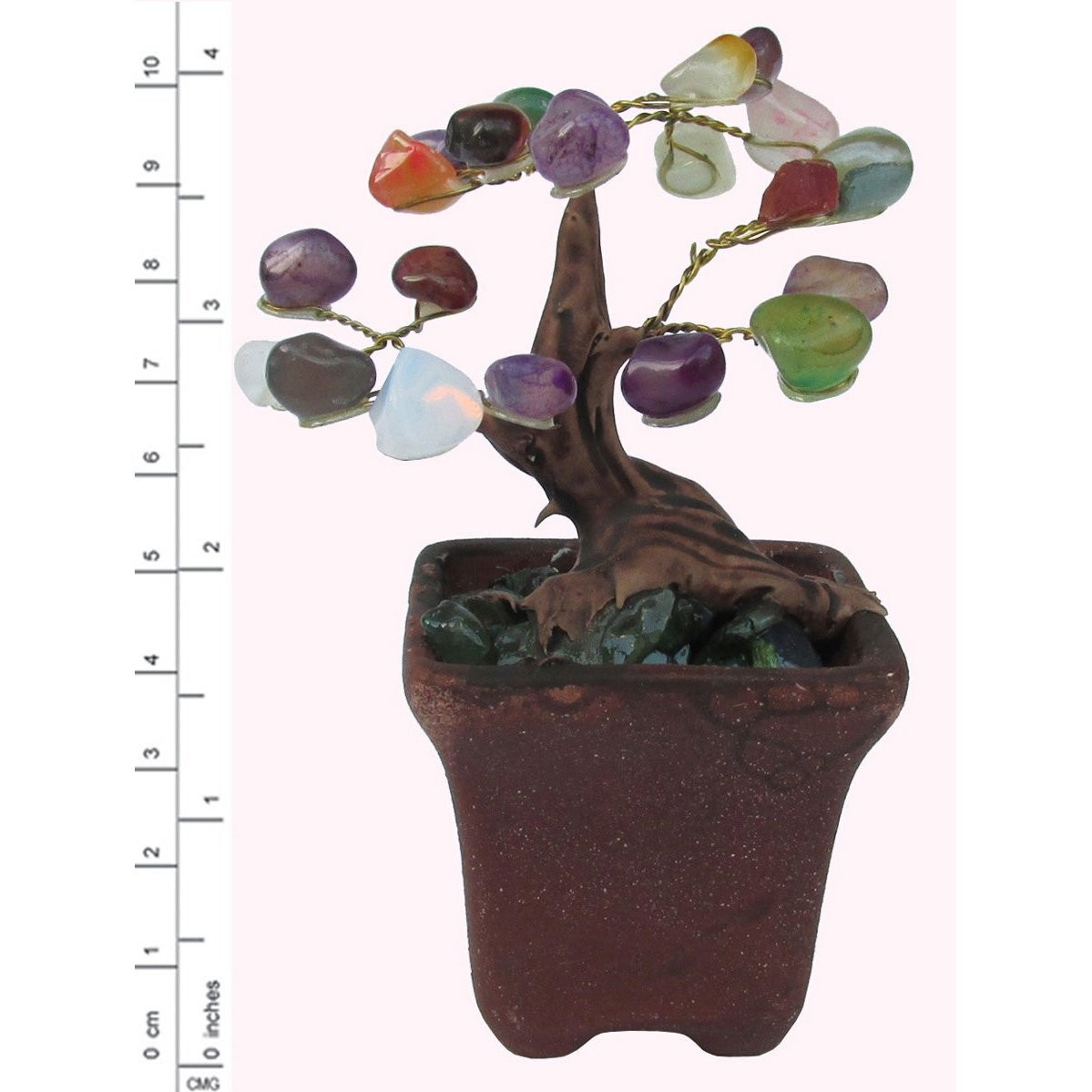 Gemstone Bonsai Chakra Tree, Mixed Gems, 4″