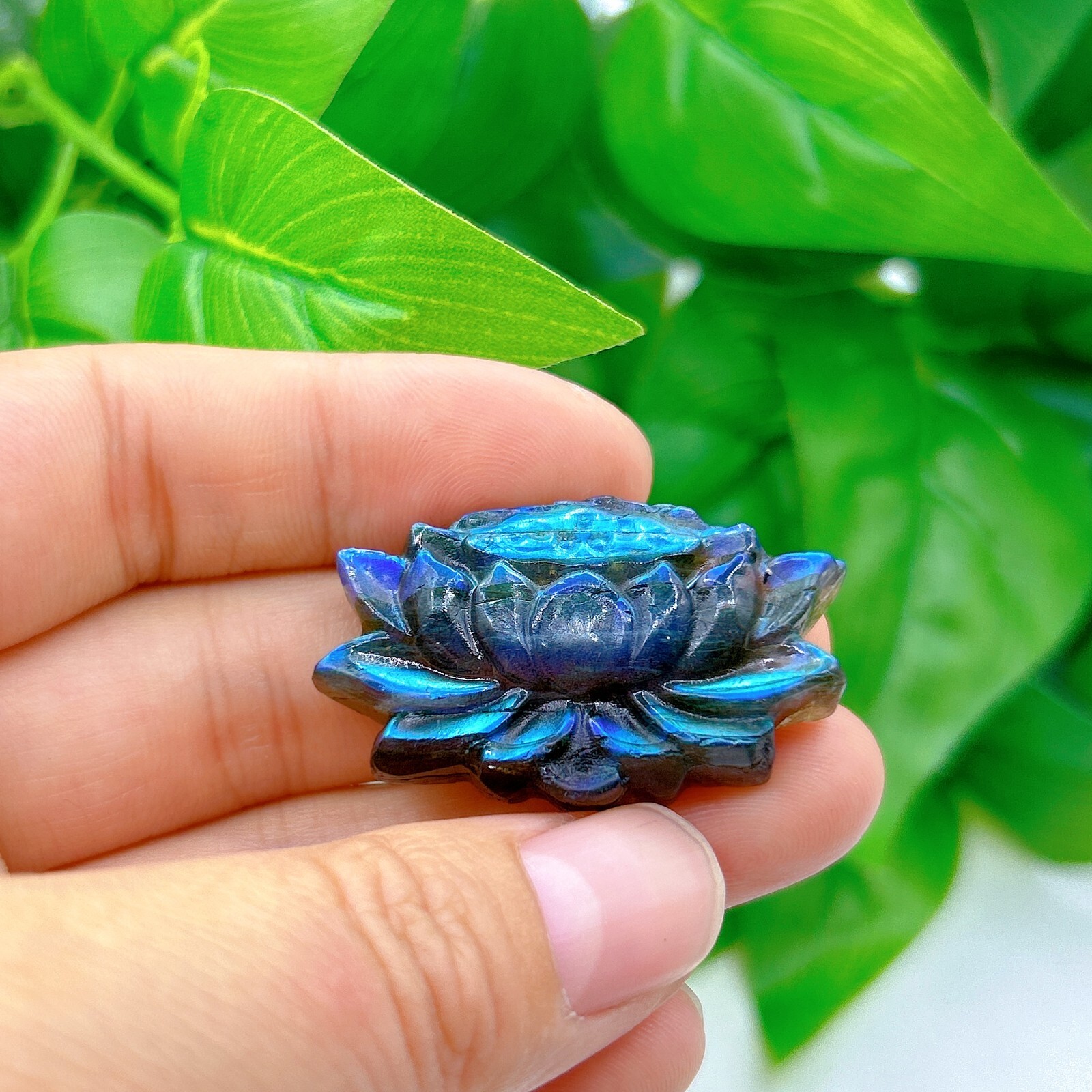 Natural labradorite Lotus flower Hand Carved crystal Healing