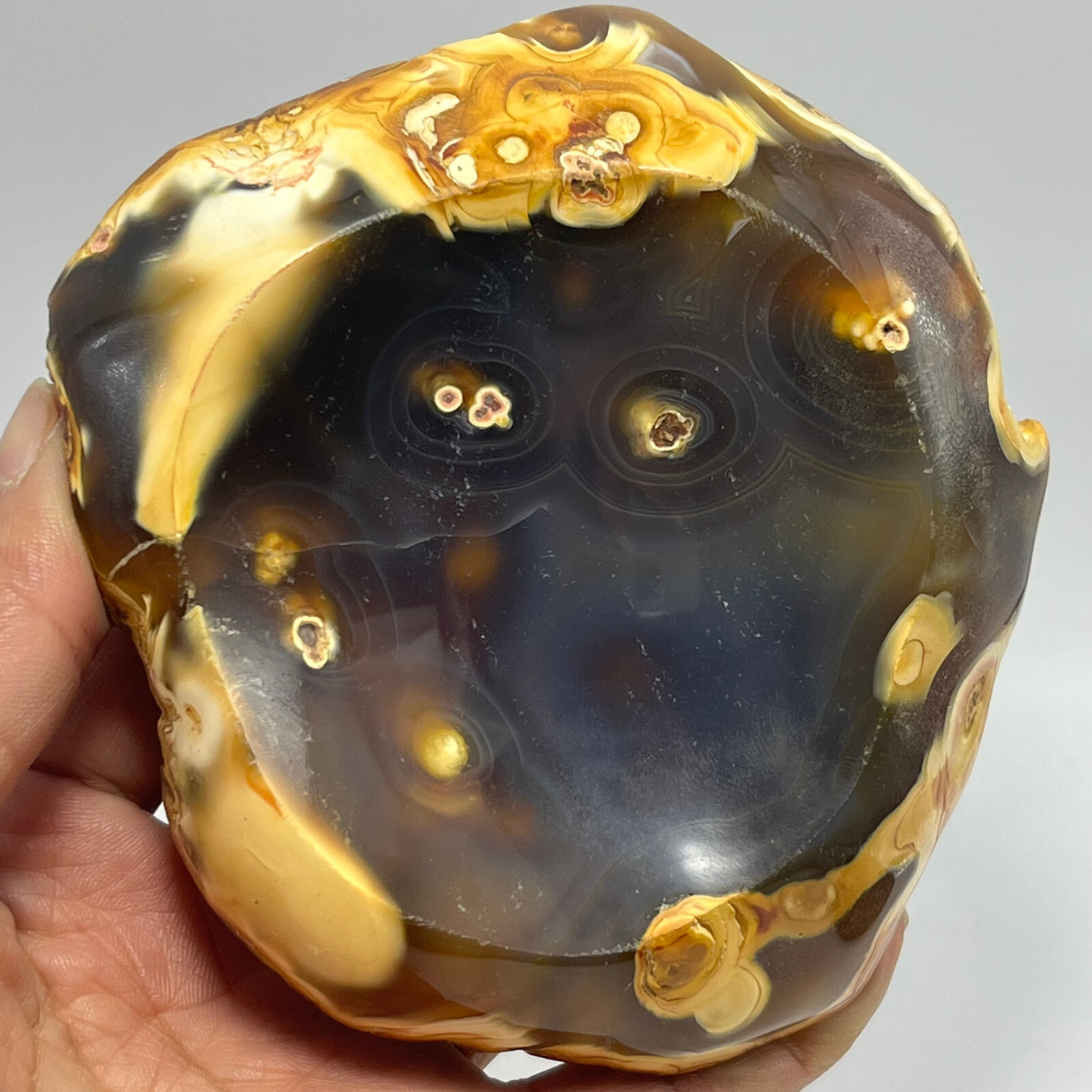 450g TOP Rare Natural Agate ashtray Polished Coin Dish Madagascar