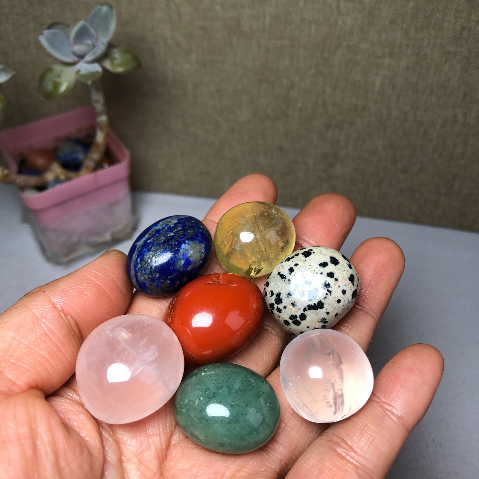 Natural seven different types of crystals Seven Star Array Specimen Base A3018