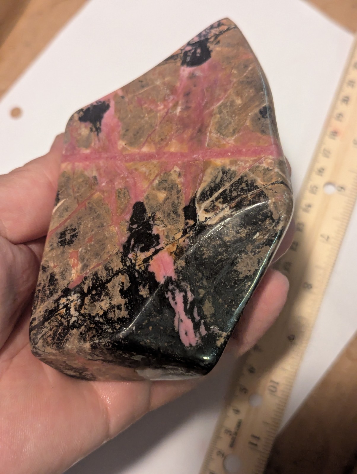 Large Fully Polished Rhodonite Freeform Display Slab Tumbled Stone Big Pink