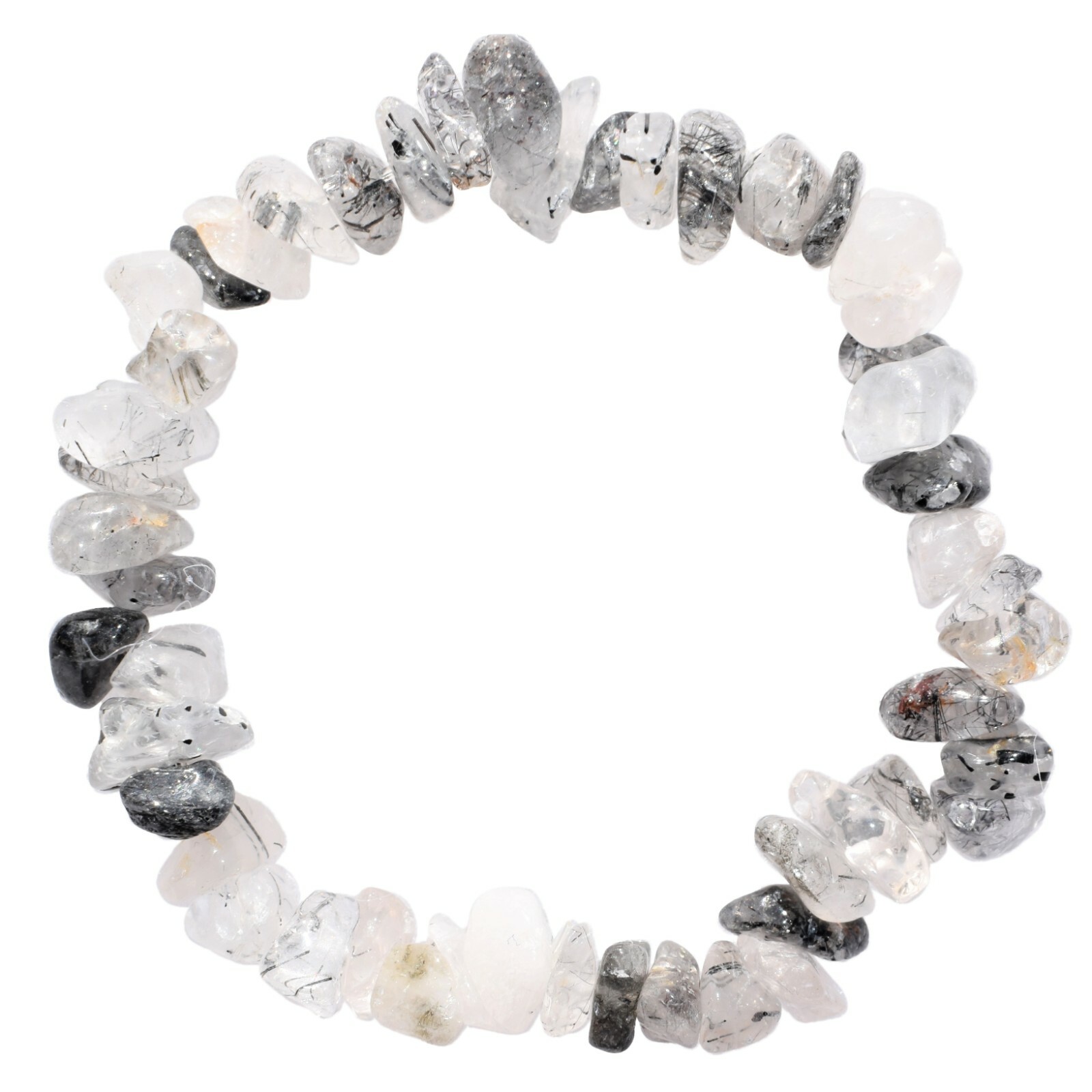 Charged Black Tourmalinated Quartz Crystal Bracelet + Selenite Puffy Heart