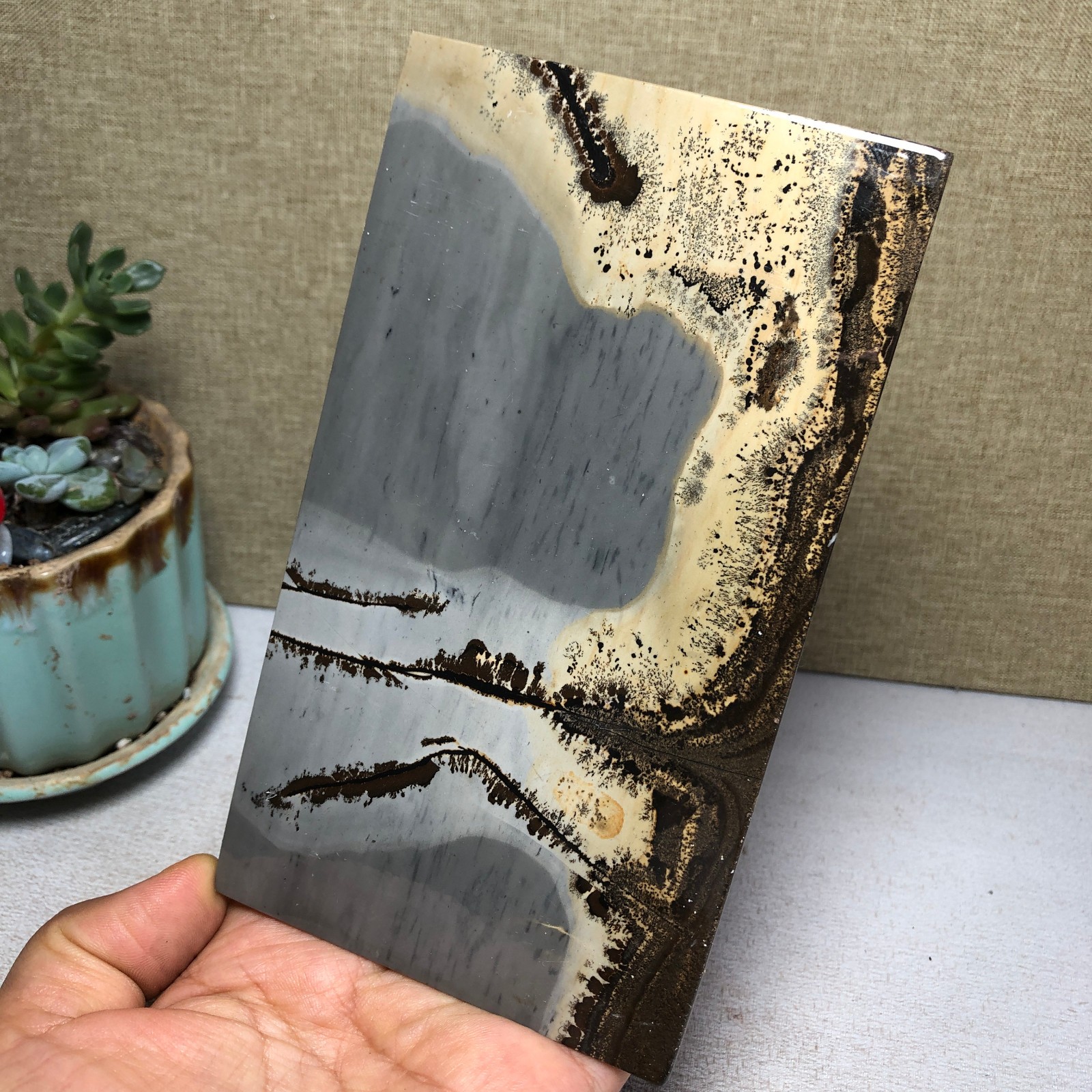 Natural Chinese painting stone crystal ornaments pictographic landscape A5053